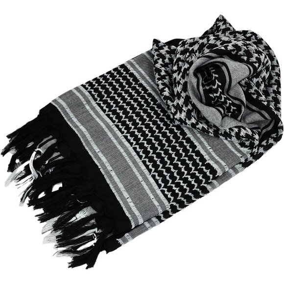 ⚡Men Black and Black-White 100% Cotton Military Shemagh Desert Scarf Wrap - Picture 5 of 8